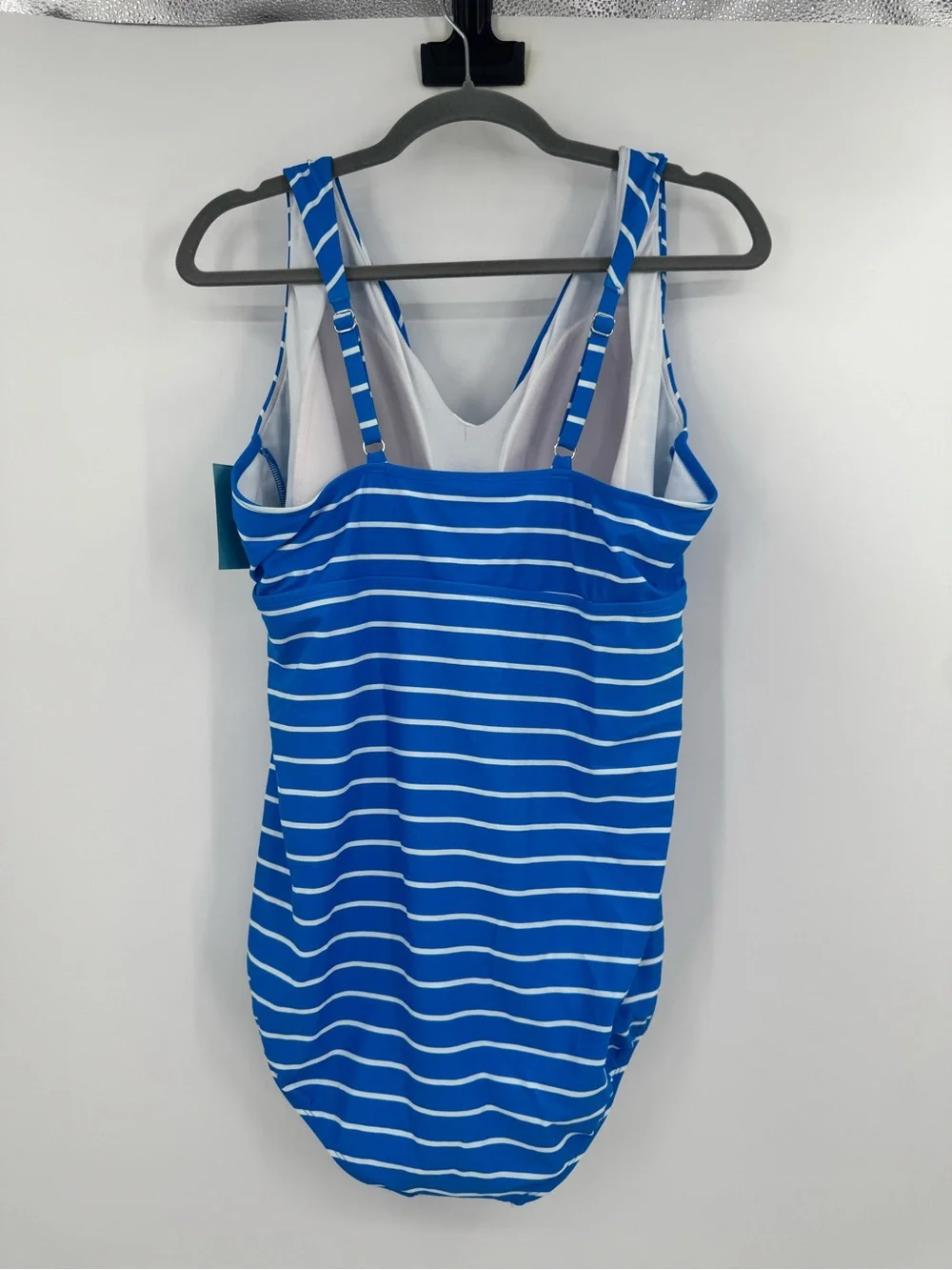 Bal Harbour Swim Blue White Striped Surplice One-Piece Swimsuit Women’s 24W NWT